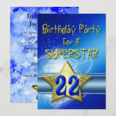 22回目の誕生日パーティーSuperstarへの招待。 招待状 (正面/裏面)