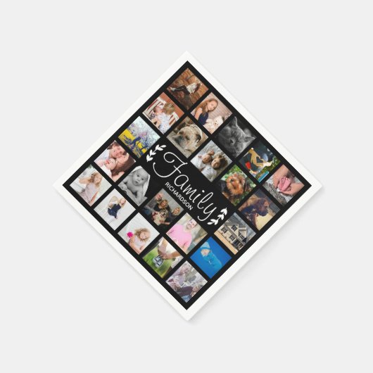 22家族モダン写真コラージュと名前 スタンダードカクテルナプキン (角)