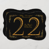 22日，誕生日パーティー22日，ギャツビー，素晴らしブラック&金ゴールド 招待状 (正面/裏面)
