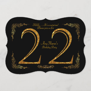 22日,誕生日パーティー22日,ギャツビー,素晴らしブラック&金ゴールド 招待状