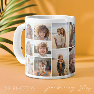 22枚の写真コラージュ - 白いミニマルグリッド ジャンボコーヒーマグカップ