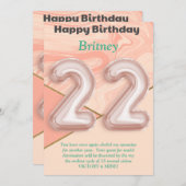22歳の女の子ハッピーバースデーカード (正面/裏面)