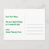 22歳の誕生日おめでとう：楽しいスターパターン、虹22、名前 ポストカード (裏面)