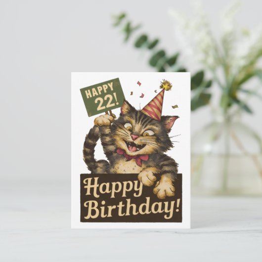 22歳の誕生日かわいいおもしろい猫ヴィンテージ ポストカード (スタンド正面)