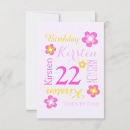 22歳の誕生日の花グラフィックイエローピンクの驚き 招待状