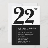22歳の誕生日パーティーの招待状 ブラック&ホワイト エレガント 招待状 (正面)