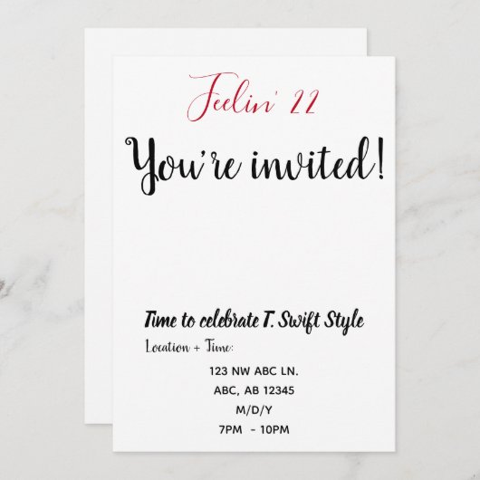 22歳の誕生日パーティーの簡単な招待状 招待状 (正面/裏面)