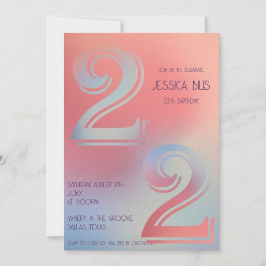 22歳の誕生日パーティー招待状 招待状 (正面)