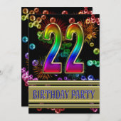 22歳の誕生日パーティー招待状(風船付き) 招待状 (正面/裏面)