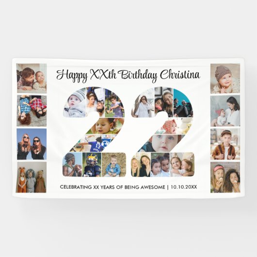 22歳の誕生日パーティー ナンバー22フォトコラージュ 横断幕 (横)