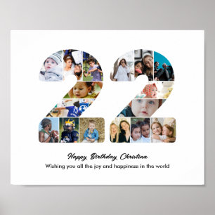 22歳の誕生日パーティー 数字の22 フォトコラージュ ポスター