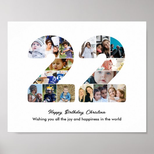 22歳の誕生日パーティー 数字の22 フォトコラージュ ポスター (正面)