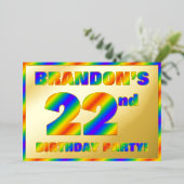 22歳の誕生日パーティー - 楽しいレインボースペクトラム「22」 箔招待状 (立ち正面)