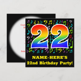 22歳の誕生日パーティー：楽しい音楽のシンボル、虹色の22 招待状