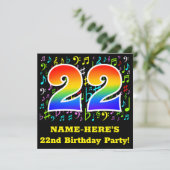 22歳の誕生日パーティー:楽しい音楽のシンボル、虹色の22 招待状 (スタンド正面)