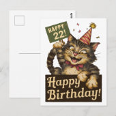 22歳の誕生日 かわいい ユニークな猫 ヴィンテージ ポストカード (正面/裏面)
