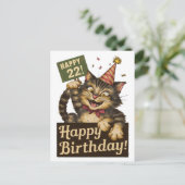 22歳の誕生日 かわいい ユニーク ネコ ヴィンテージ ポストカード (スタンド正面)