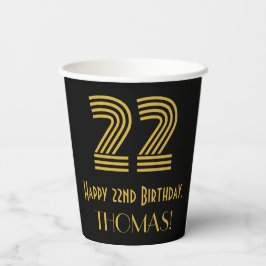 22歳の誕生日:アールデコ調の見た目「22」と名前 紙コップ