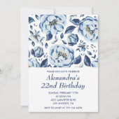 22歳エレガントの誕生日招待状フローラヴィンテージ 招待状 (正面)