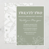 22歳エレガントの誕生日招待状フローラ緑 招待状 (正面/裏面)