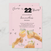 22歳モダンガーリーの誕生日パーティーへの応援 招待状 (正面/裏面)