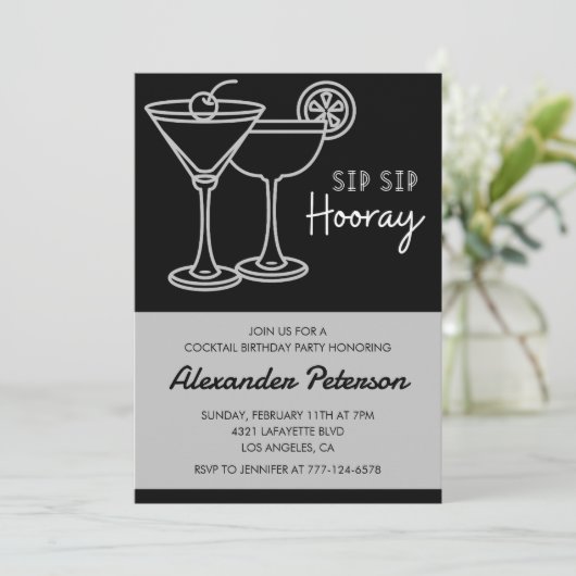 22歳招待状メンズカクテル白黒 招待状 (スタンド正面)