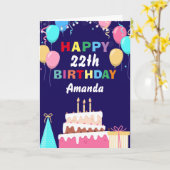 22番目のハッピーバースデーバルーンケーキネービーブルー カード (黄色い花)