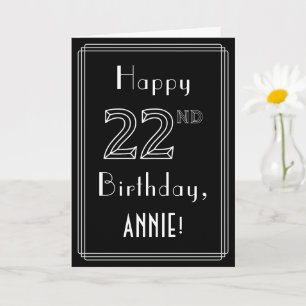 22番目の誕生日:アールデコスタイル# 22および名前をカスタムする カード