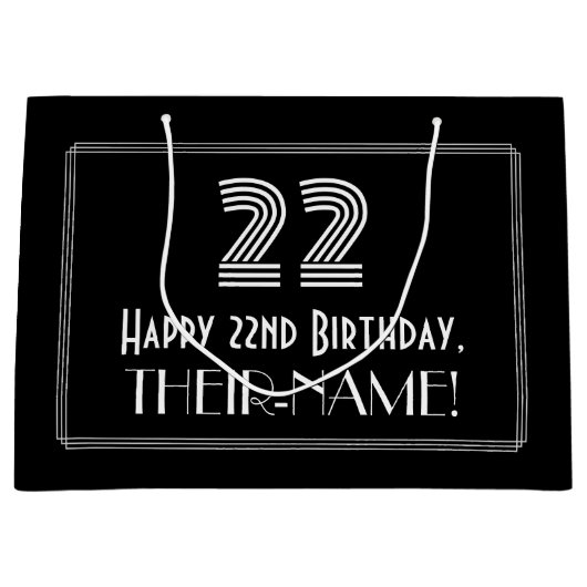 22番目の誕生日:インスパイアアールデコの「22」の外観と名前 ラージペーパーバッグ (正面)
