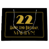 22番目の誕生日:インスパイアアールデコの「22」の外観と名前 ラージペーパーバッグ (正面)