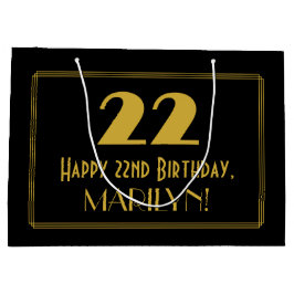 22番目の誕生日:インスパイアアールデコの「22」の外観と名前 ラージペーパーバッグ