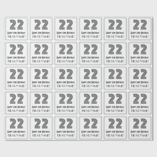 22番目の誕生日:インスパイアアールデコスタイル「22」 +名前 ラッピングペーパー (フラット)