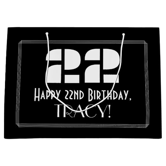 22番目の誕生日～インスパイアアールデコルック"22" +名前 ラージペーパーバッグ (正面)