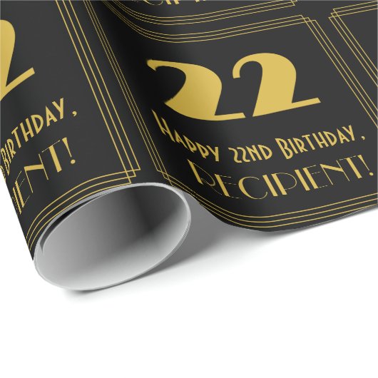 22番目の誕生日-インスパイアアールデコルック"22" & Name ラッピングペーパー (ロールコーナー)