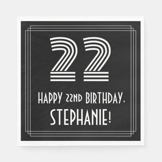 22番目の誕生日:インスパイアアールデコ検索"22" +名前 スタンダードランチョンナプキン (正面)