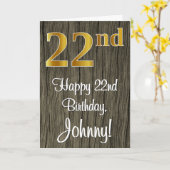 22番目の誕生日:エレガントフェイク金ゴールドルック#、フェイクWood カード (黄色い花)