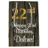 22番目の誕生日:エレガントフェイク金ゴールドルック#、フェイクWood ミディアムペーパーバッグ (正面)