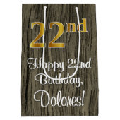 22番目の誕生日:エレガントフェイク金ゴールドルック#、フェイクWood ミディアムペーパーバッグ (裏面)