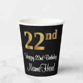 22番目の誕生日-エレガント豪華なフェイク金ゴールドルック# 紙コップ (正面)