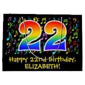 22番目の誕生日-カラフル音楽シンボル， Rainbow 22 ラージペーパーバッグ (裏面)