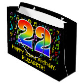 22番目の誕生日-カラフル音楽シンボル， Rainbow 22 ラージペーパーバッグ (裏面アングル)