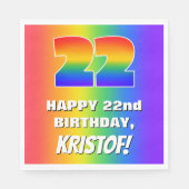 22番目の誕生日: カラフル、おもしろいレインボーパターン# 22 スタンダードランチョンナプキン (正面)