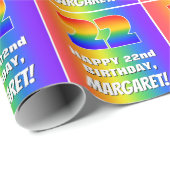 22番目の誕生日: カラフル、おもしろいレインボーパターン# 22 ラッピングペーパー (ロールコーナー)