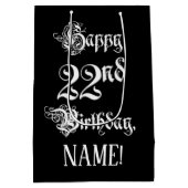 22番目の誕生日: ファンシー、スクリプエレガントト+名前をカスタムする ミディアムペーパーバッグ (裏面)