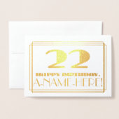 22番目の誕生日、名前+アールデコインスパイアの外観「22」 箔カード (封筒付き正面)