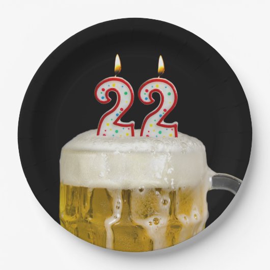 22誕生日ビールオンブラック ペーパープレート (正面)