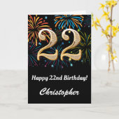 22誕生日レインボー花火ブラック&金ゴールド カード (黄色い花)