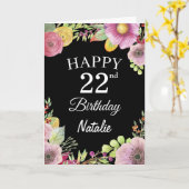 22誕生日水彩フローラフラワーズブラックカード カード (黄色い花)