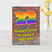 22誕生日:おもしろいグラフィティインスパイアレインボー22 カード (黄色い花)