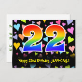 22誕生日:おもしろいハートパターン,レインボー22 ポストカード (正面/裏面)